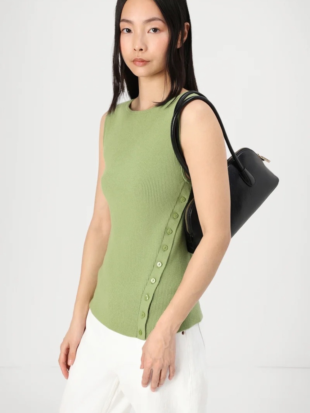 Abercrombie & Fitch Olive Green Ribbed Sleeveless Side-Button Tank